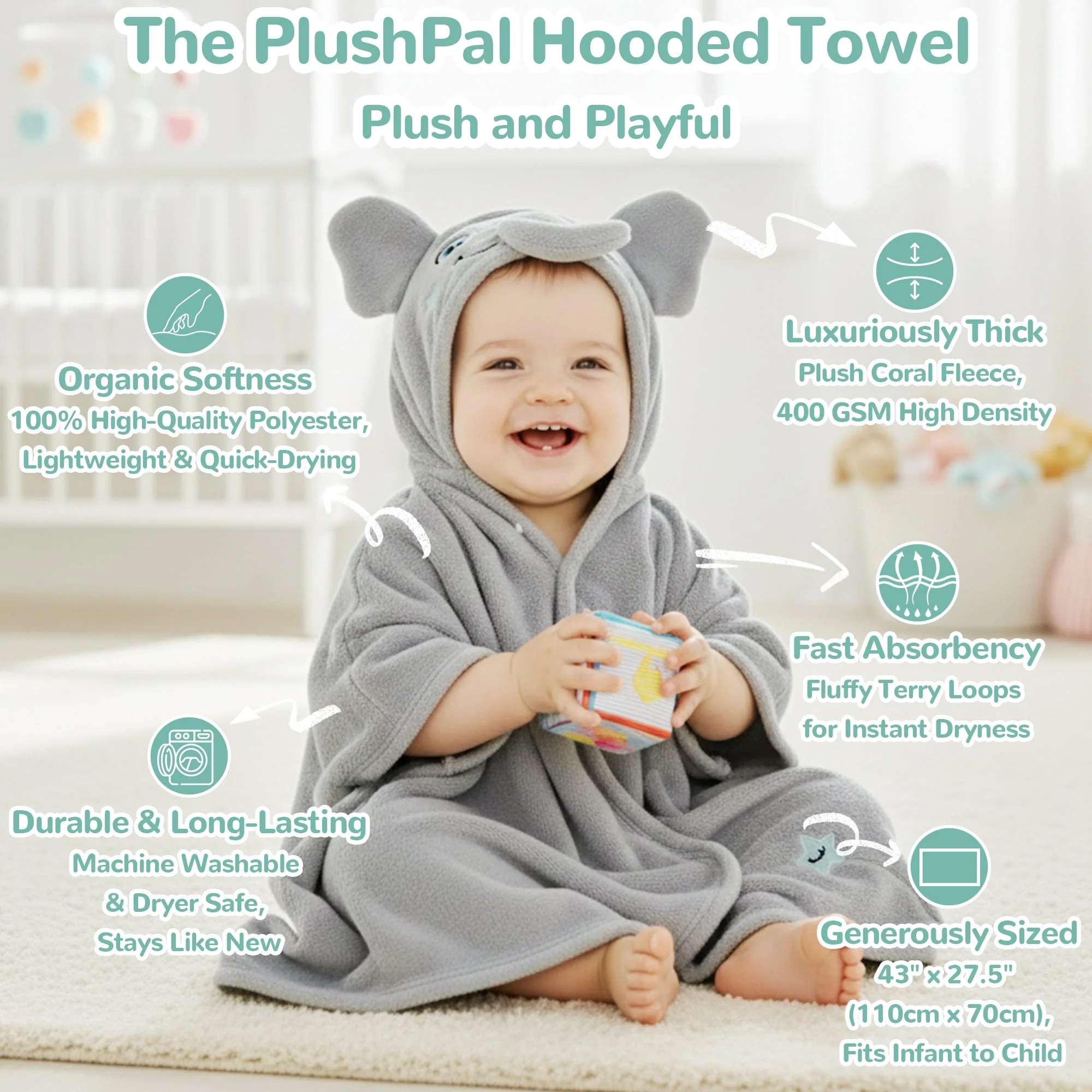 HoodieHug™ Baby Towel - Snackyphant - Image 5