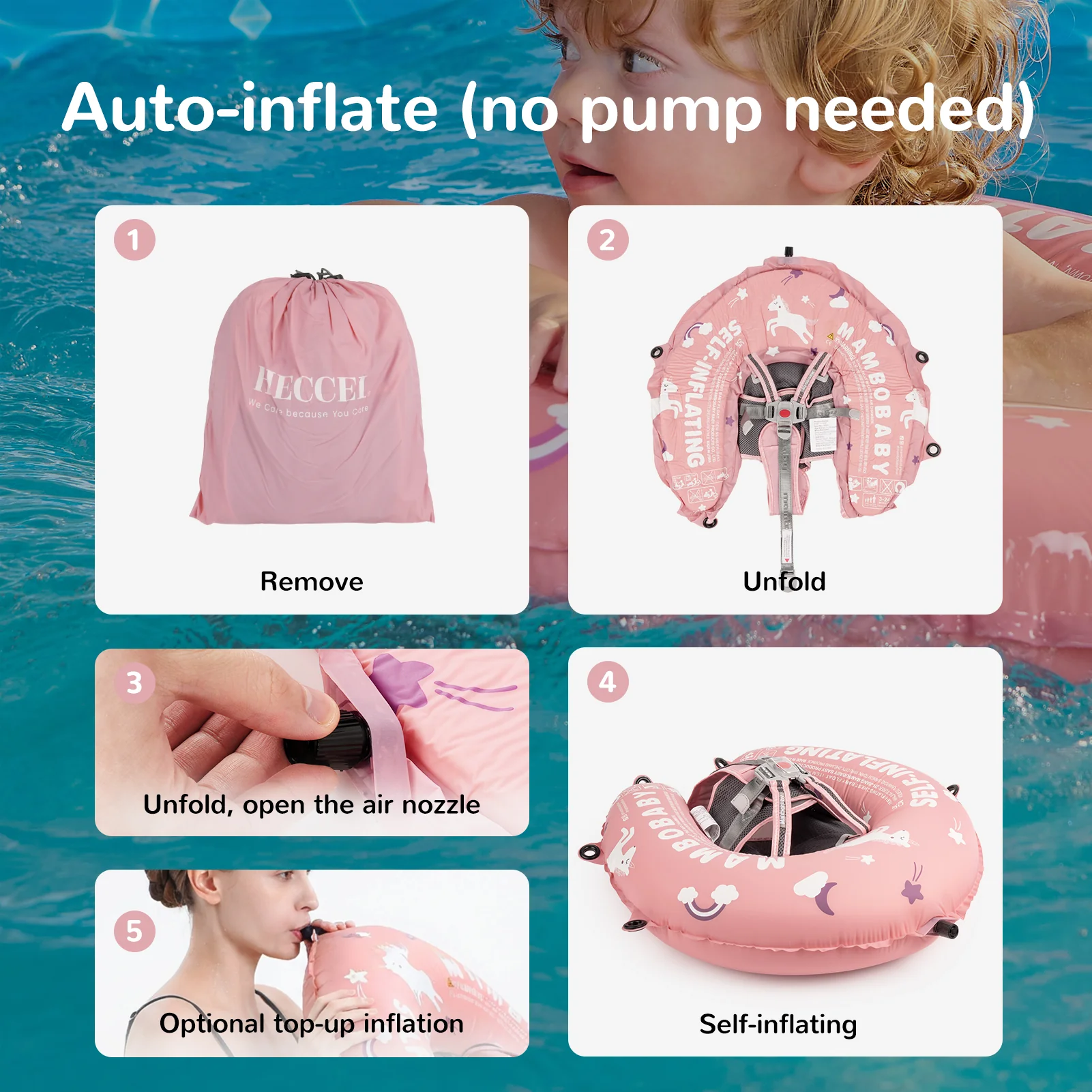Mambobaby Self-Inflating Float - Pink - Image 6