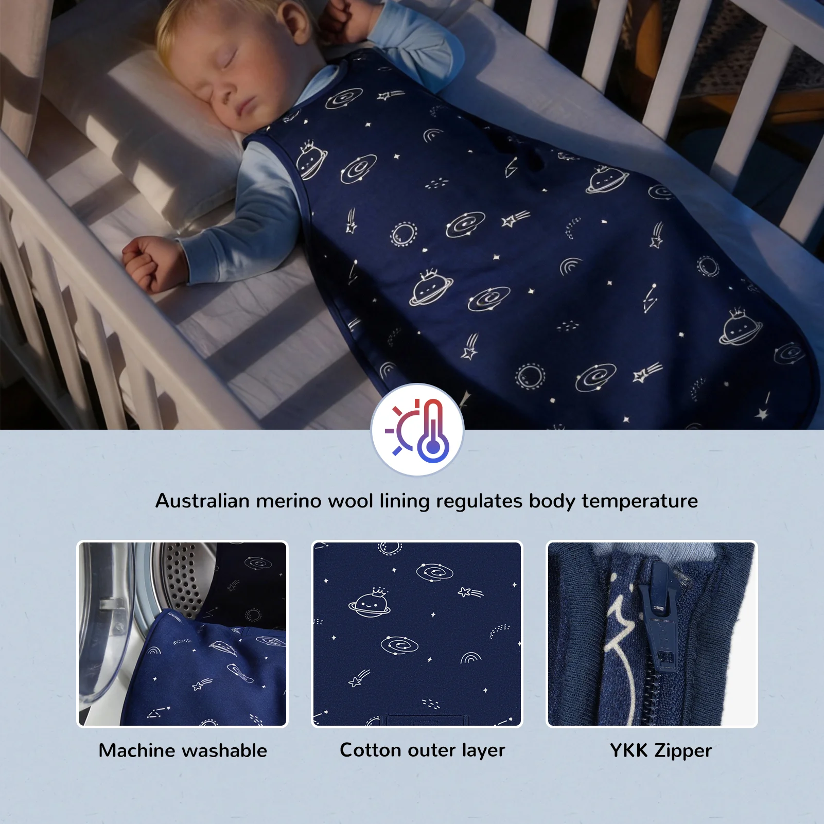 All-Season Merino Sleep sack - Cosmos Blue - Image 5