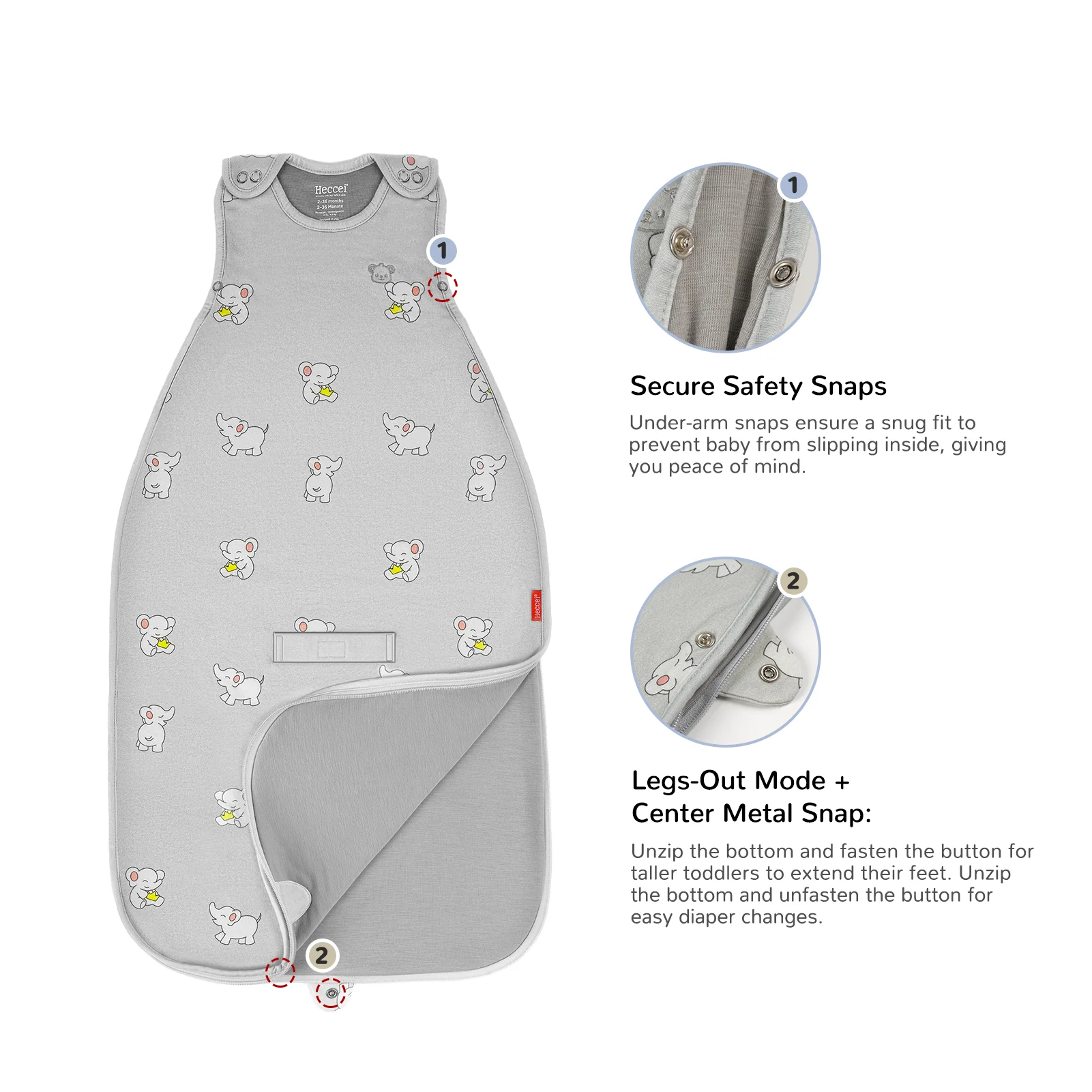 All-Season Merino Sleep sack - Snackyphant Grey - Image 6