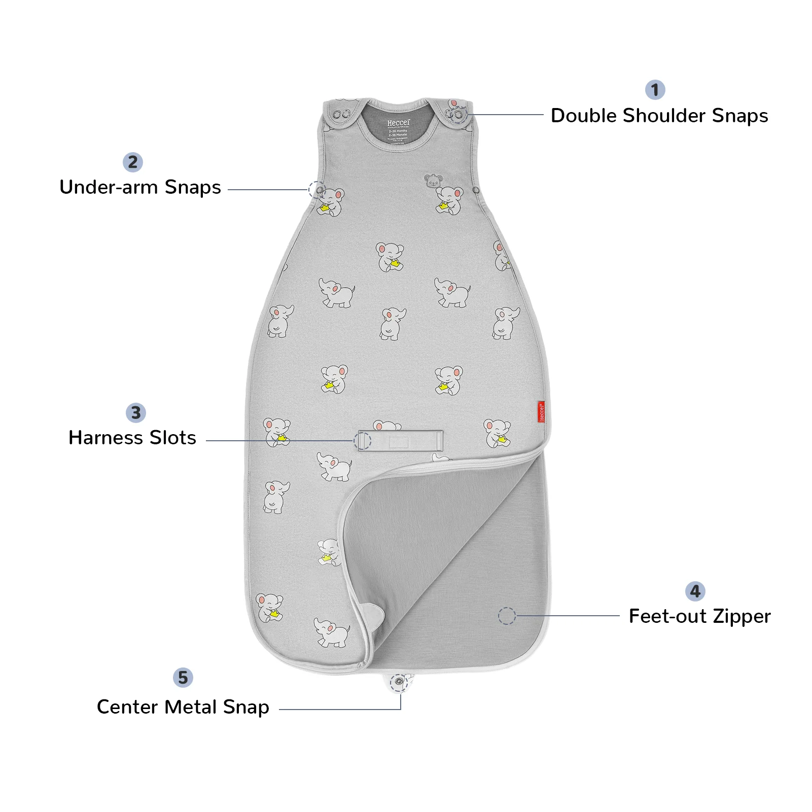 All-Season Merino Sleep sack - Snackyphant Grey - Image 9